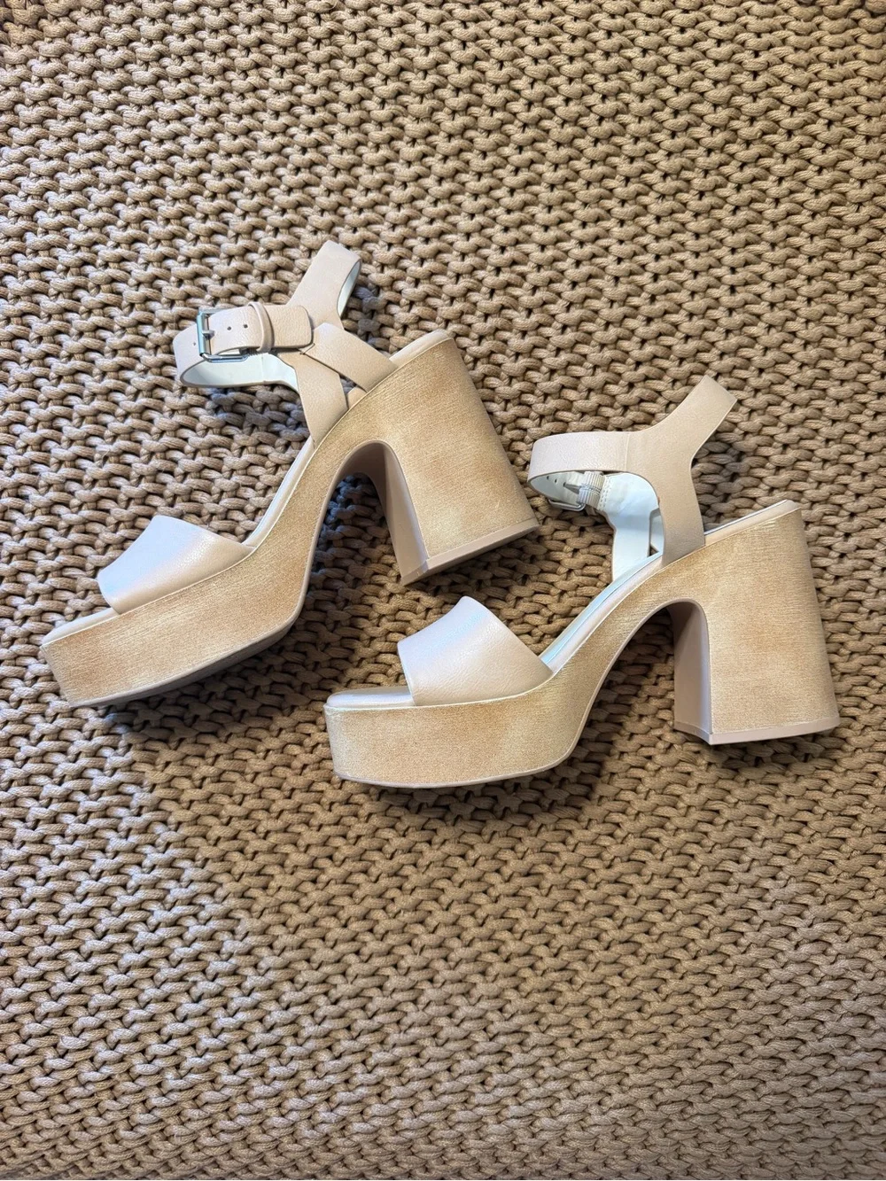 Society Beige Platform Block Heel Sandals